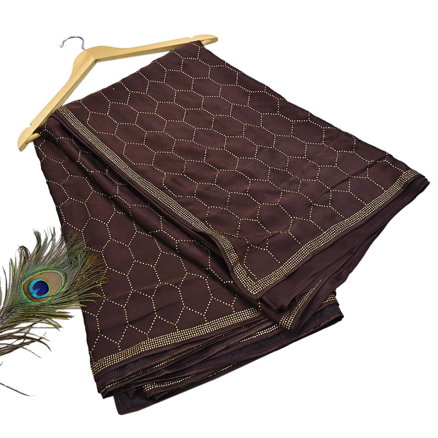 Rare Vintage Brown Pure Satin Silk Saree Hand Embroidered Fabric 5.5 Yards Sari Bollywood Party Wear Ethnic Designer Saree
