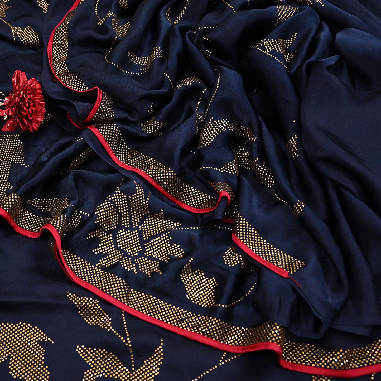 Rare Vintage Blue Pure Satin Silk Saree Hand Embroidered Fabric 6 Yards Sari Bollywood Party Wear Ethnic Designer Saree