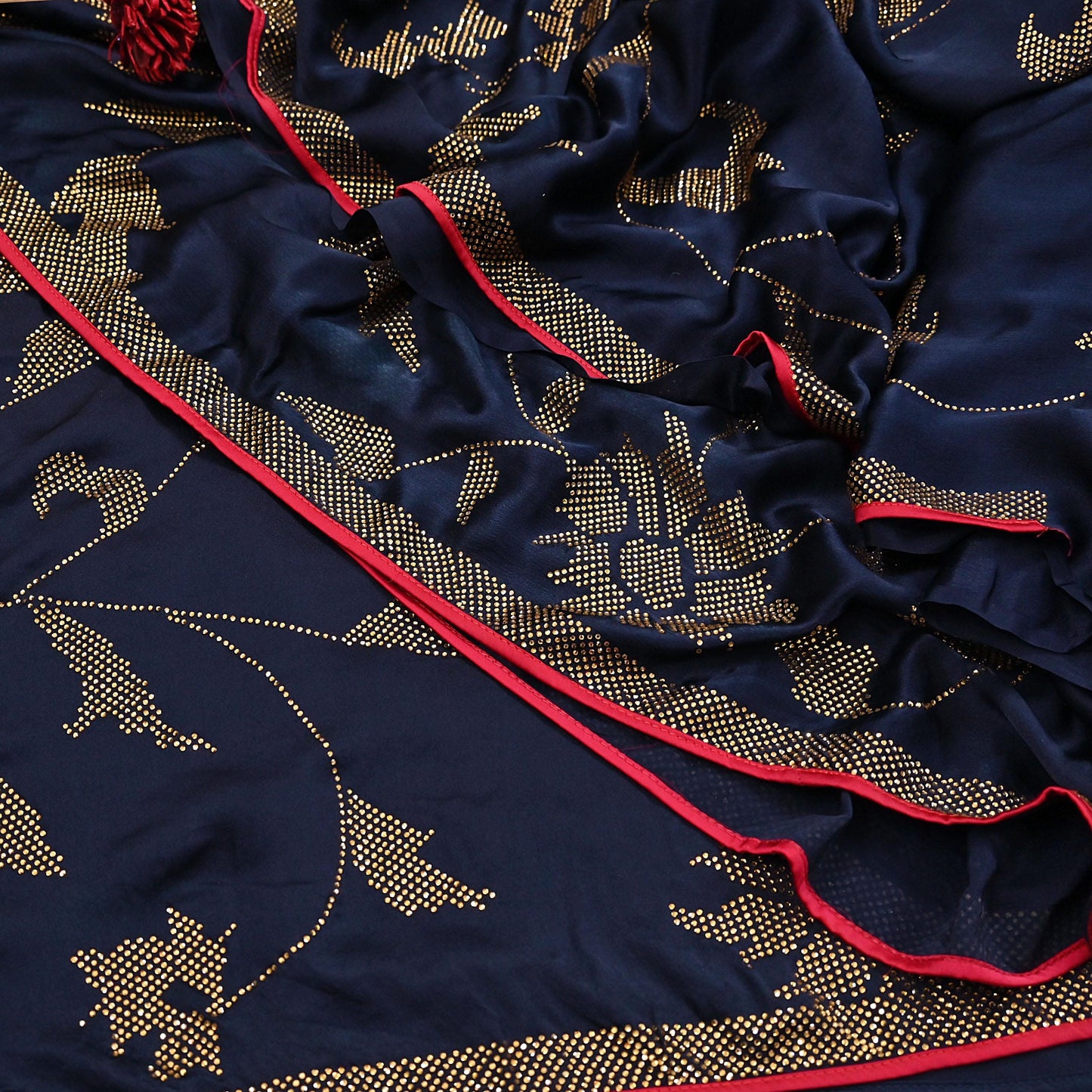 Rare Vintage Blue Pure Satin Silk Saree Hand Embroidered Fabric 6 Yards Sari Bollywood Party Wear Ethnic Designer Saree