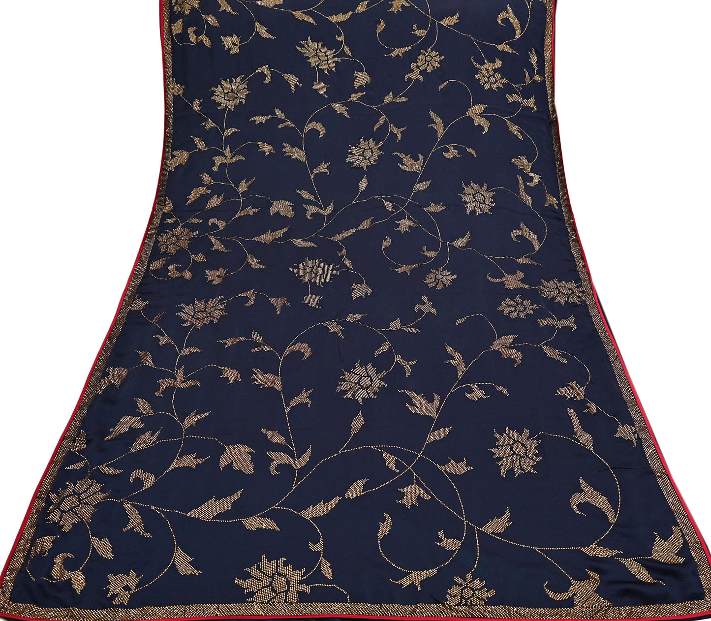 Rare Vintage Blue Pure Satin Silk Saree Hand Embroidered Fabric 6 Yards Sari Bollywood Party Wear Ethnic Designer Saree