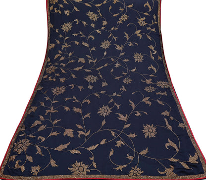 Rare Vintage Blue Pure Satin Silk Saree Hand Embroidered Fabric 6 Yards Sari Bollywood Party Wear Ethnic Designer Saree
