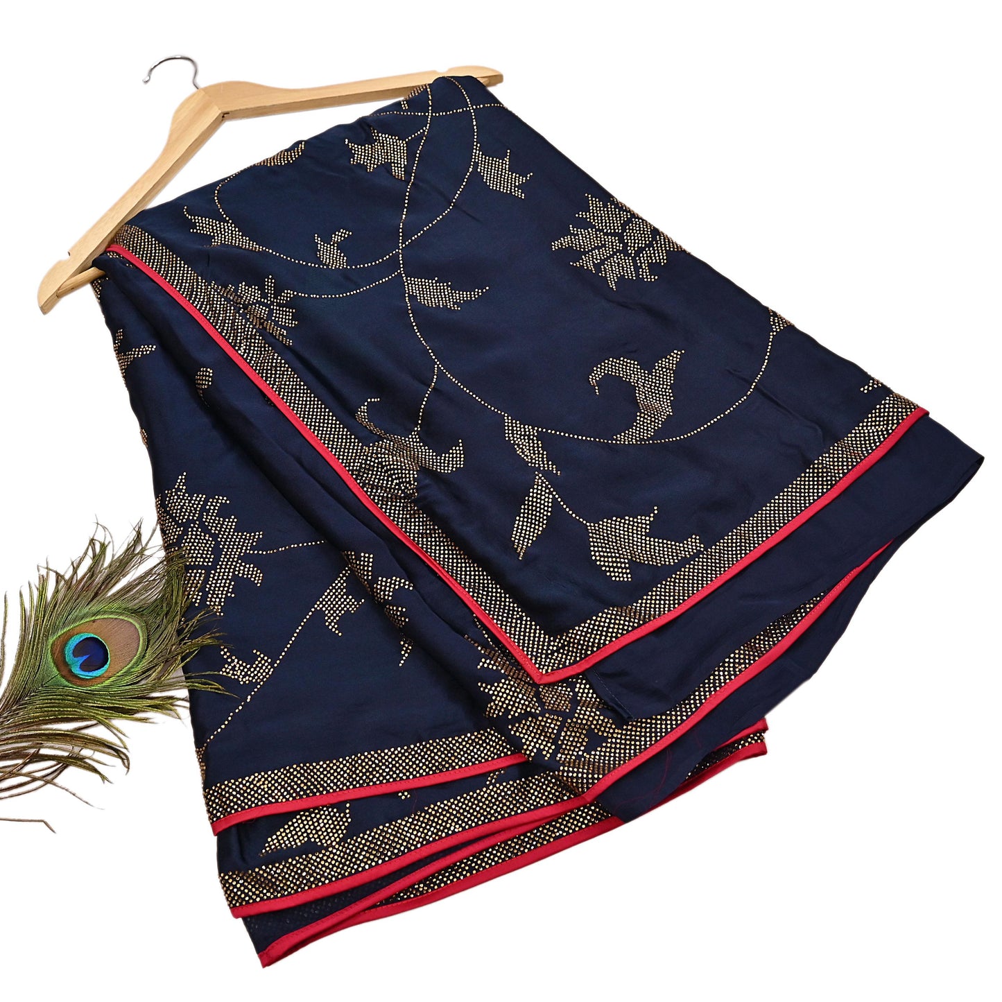 Rare Vintage Blue Pure Satin Silk Saree Hand Embroidered Fabric 6 Yards Sari Bollywood Party Wear Ethnic Designer Saree