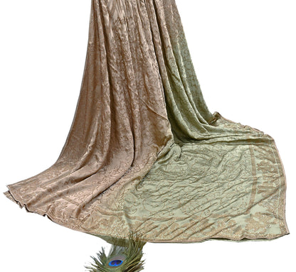 Rare Vintage Brown & Green Pure Satin Silk Saree Hand Embroidered Fabric 5.5 Yards Sari Bollywood Party Wear Ethnic Saree with Blouse Fabric