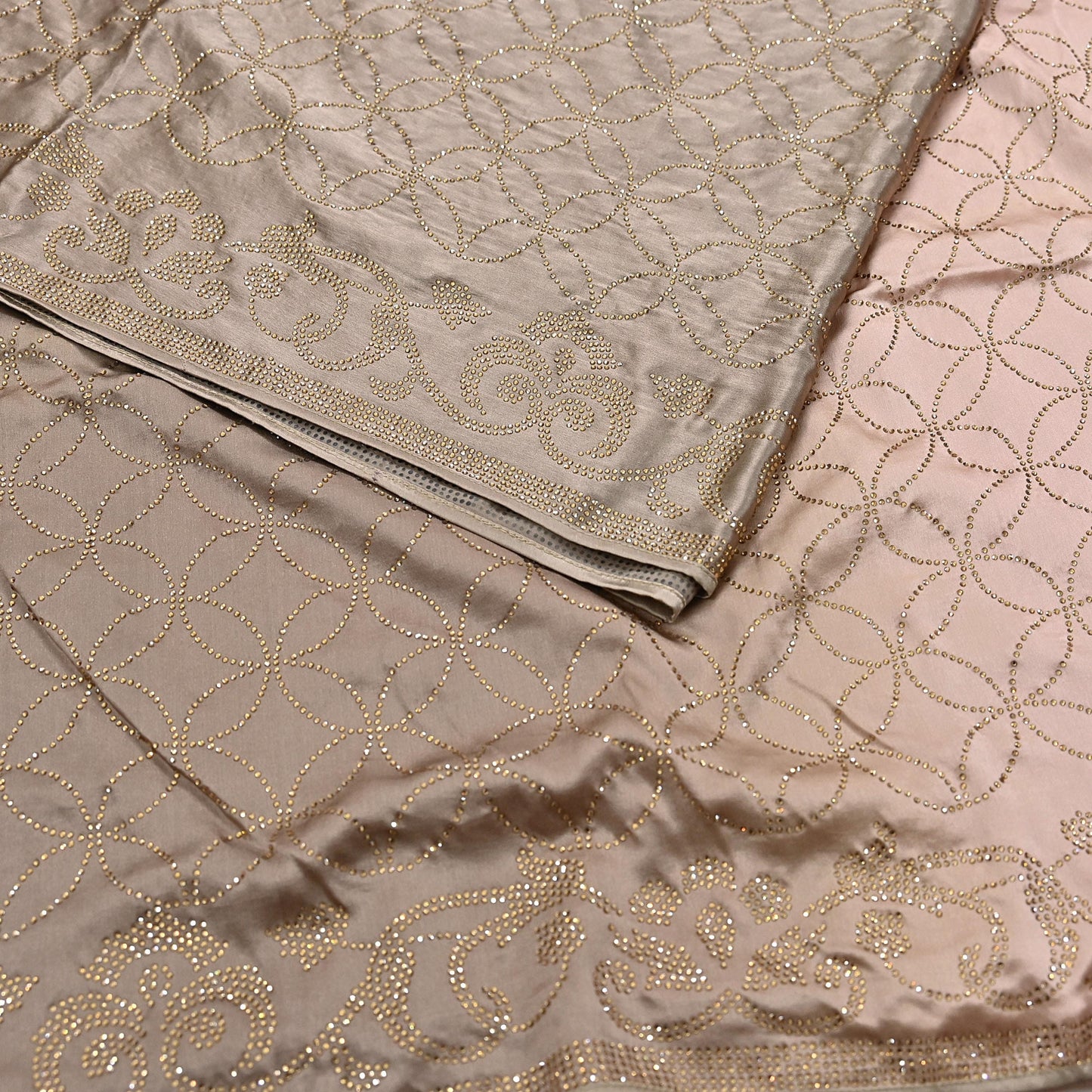 Rare Vintage Brown & Peach Pure Satin Silk Saree Hand Embroidered Fabric 5.5 Yards Sari Bollywood Party Wear Ethnic Saree
