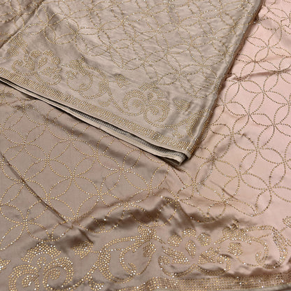 Rare Vintage Brown & Peach Pure Satin Silk Saree Hand Embroidered Fabric 5.5 Yards Sari Bollywood Party Wear Ethnic Saree