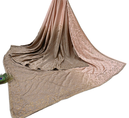 Rare Vintage Brown & Peach Pure Satin Silk Saree Hand Embroidered Fabric 5.5 Yards Sari Bollywood Party Wear Ethnic Saree