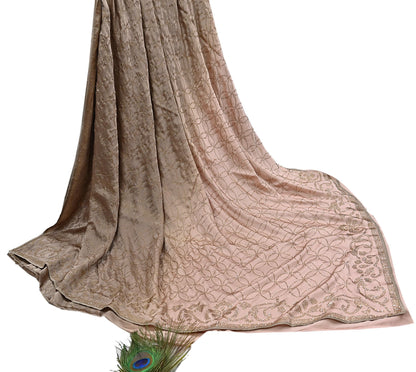 Rare Vintage Brown & Peach Pure Satin Silk Saree Hand Embroidered Fabric 5.5 Yards Sari Bollywood Party Wear Ethnic Saree