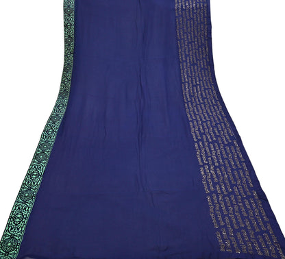 Rare Vintage Sea Blue Pure Chiffon Silk Saree Hand Embroidered Fabric 6 Yards Sari Bollywood Party Wear Ethnic saree With Blouse Fabric