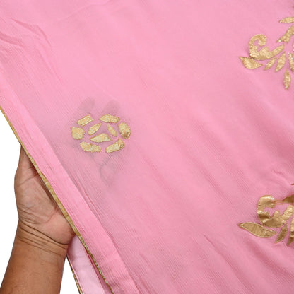 Rare Vintage Pink Pure Chiffon Silk Saree Hand Embroidered Fabric 6 Yards Sari Bollywood Party Wear Ethnic saree