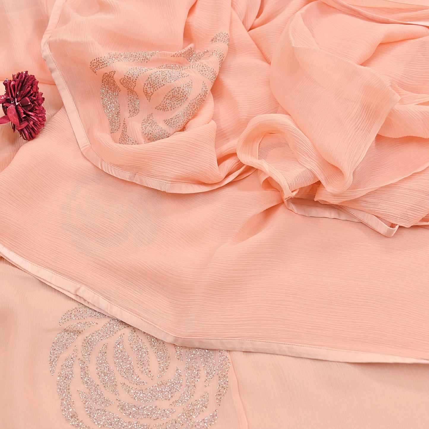 Rare Vintage Peach Pure Chiffon Silk Saree Hand Embroidered Fabric 6 Yards Sari Bollywood Party Wear Ethnic saree With Satin Blouse Fabric