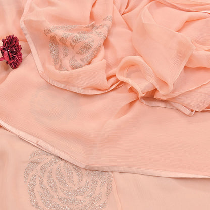 Rare Vintage Peach Pure Chiffon Silk Saree Hand Embroidered Fabric 6 Yards Sari Bollywood Party Wear Ethnic saree With Satin Blouse Fabric