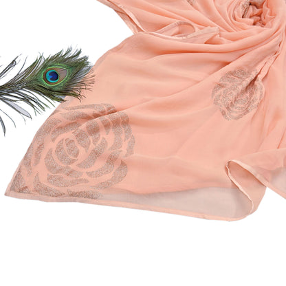 Rare Vintage Peach Pure Chiffon Silk Saree Hand Embroidered Fabric 6 Yards Sari Bollywood Party Wear Ethnic saree With Satin Blouse Fabric