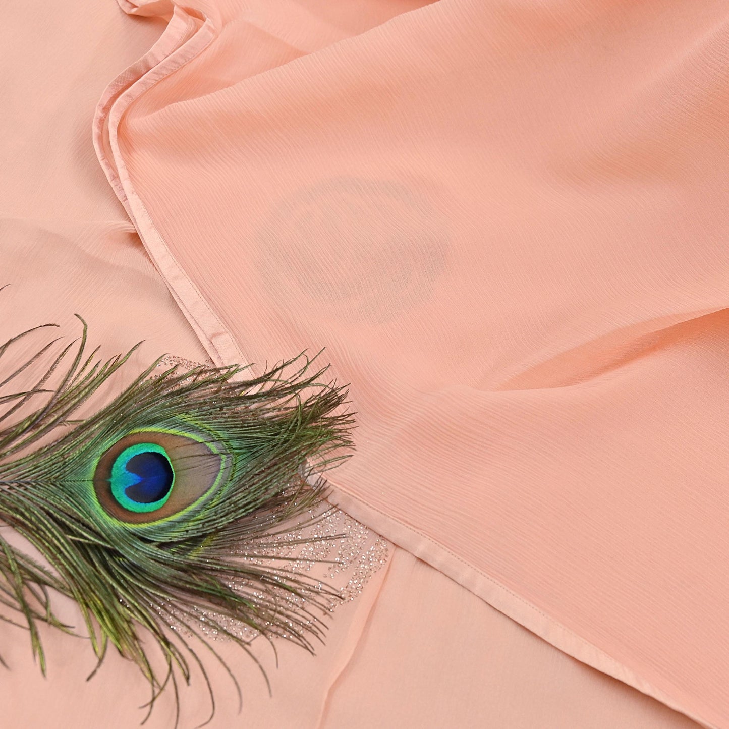 Rare Vintage Peach Pure Chiffon Silk Saree Hand Embroidered Fabric 6 Yards Sari Bollywood Party Wear Ethnic saree With Satin Blouse Fabric