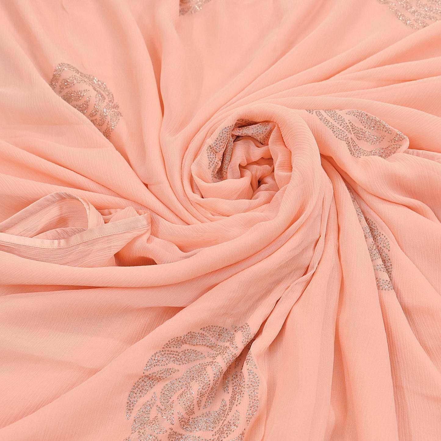 Rare Vintage Peach Pure Chiffon Silk Saree Hand Embroidered Fabric 6 Yards Sari Bollywood Party Wear Ethnic saree With Satin Blouse Fabric