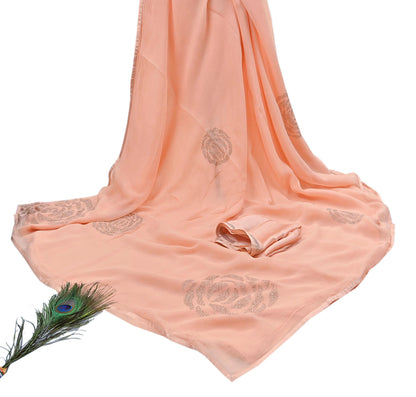 Rare Vintage Peach Pure Chiffon Silk Saree Hand Embroidered Fabric 6 Yards Sari Bollywood Party Wear Ethnic saree With Satin Blouse Fabric