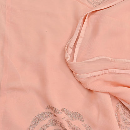 Rare Vintage Peach Pure Chiffon Silk Saree Hand Embroidered Fabric 6 Yards Sari Bollywood Party Wear Ethnic saree With Satin Blouse Fabric