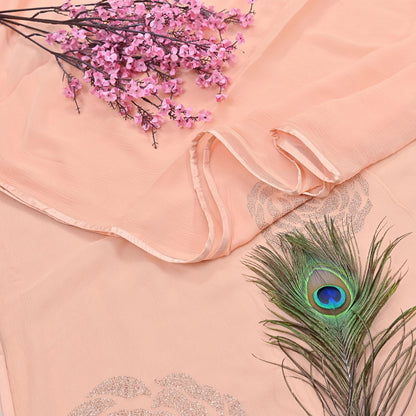 Rare Vintage Peach Pure Chiffon Silk Saree Hand Embroidered Fabric 6 Yards Sari Bollywood Party Wear Ethnic saree With Satin Blouse Fabric