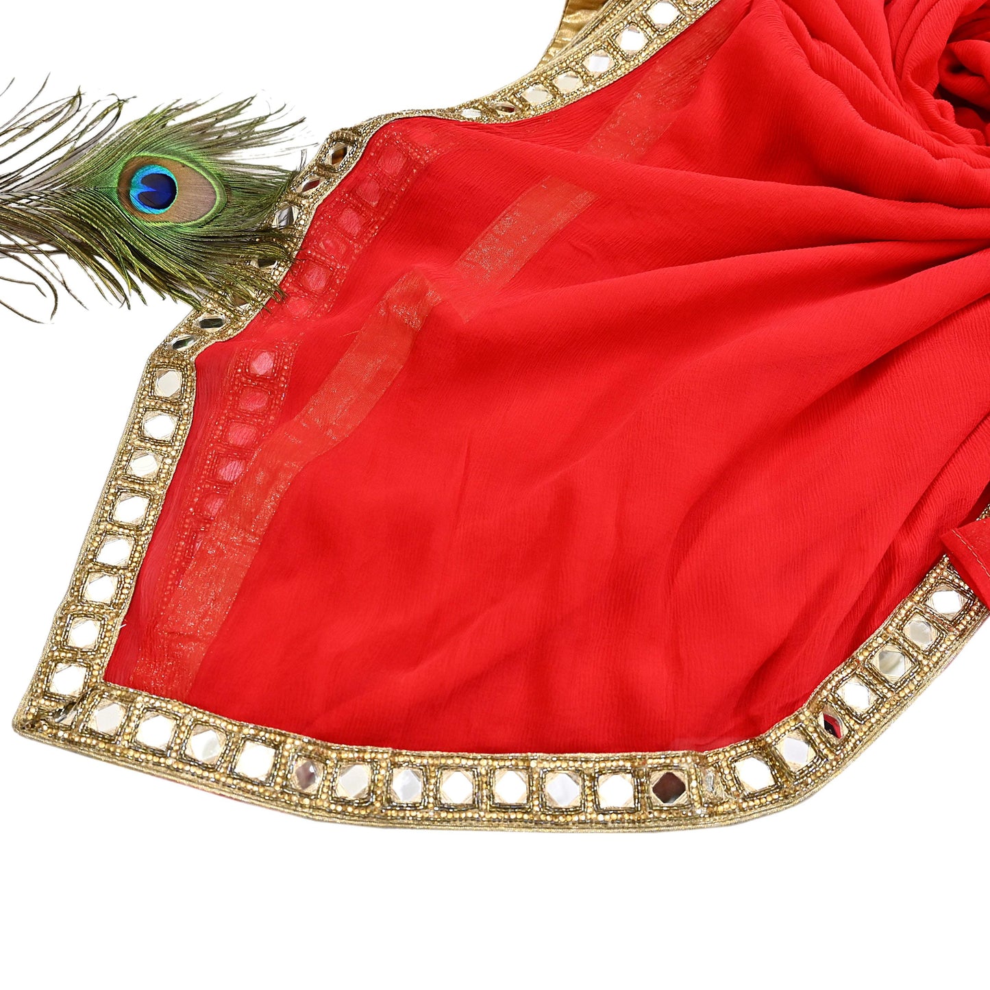 Rare Vintage Red Chiffon Silk Saree Hand Beaded Mirror Sari 5.5 Yards Bollywood Party Wear Ethnic