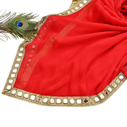 Rare Vintage Red Chiffon Silk Saree Hand Beaded Mirror Sari 5.5 Yards Bollywood Party Wear Ethnic