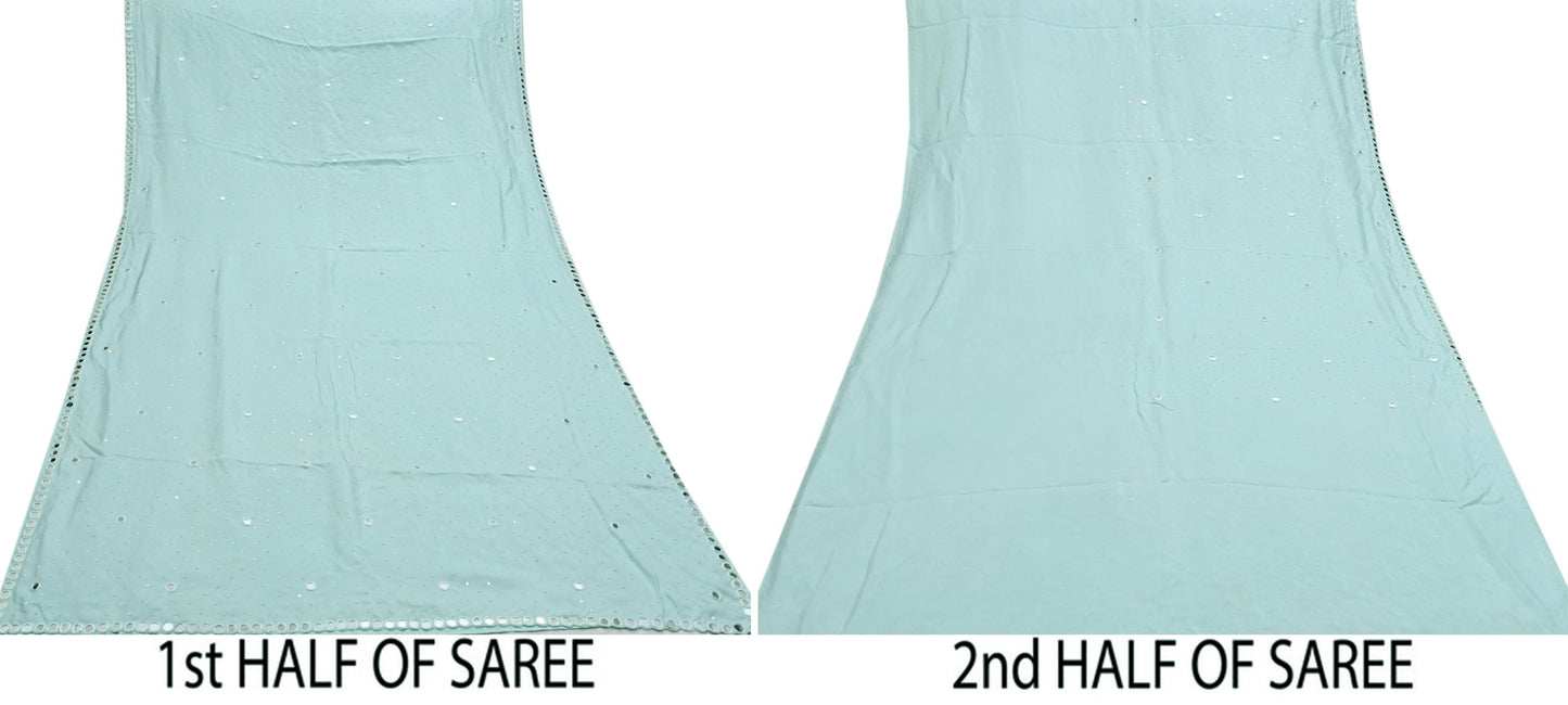 Rare Vintage Green Pure Silk Saree Hand Beaded Abu Jani Designer Sari 5.5 Yards Bollywood Party Wear Ethnic