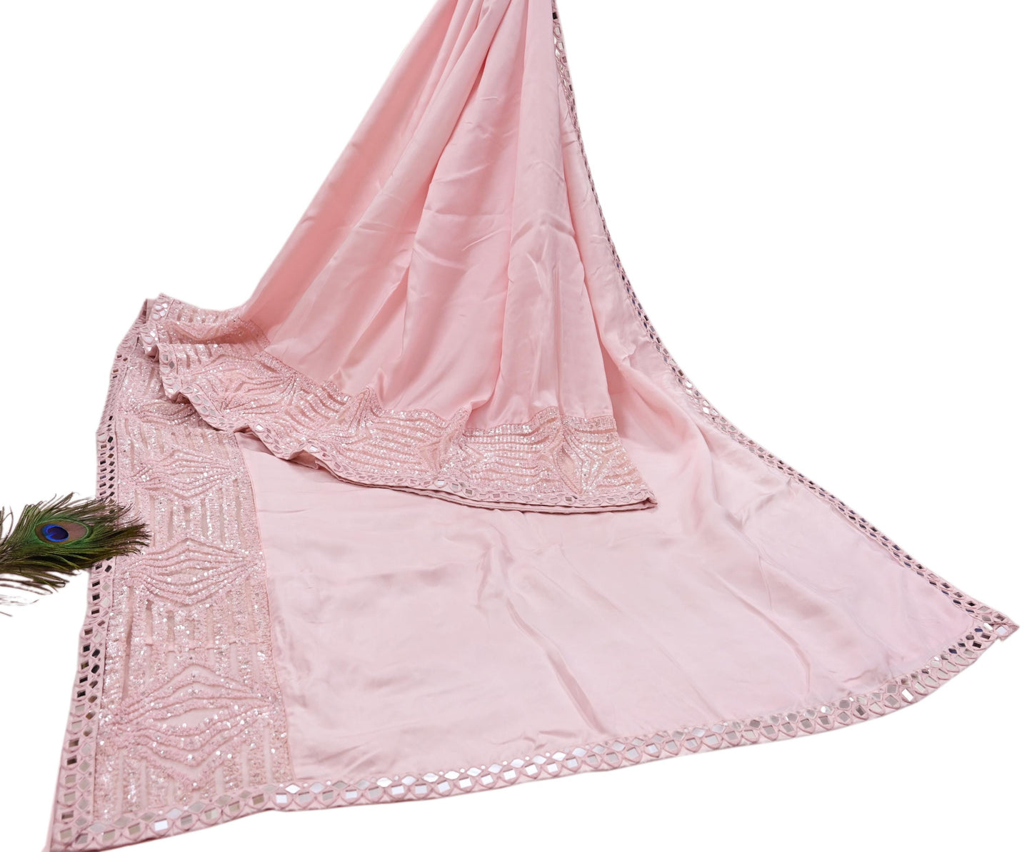 Rare Vintage Light Pink Pure Silk Saree Hand Beaded Abu Jani Designer Sari 5.5 Yards Bollywood Party Wear Ethnic