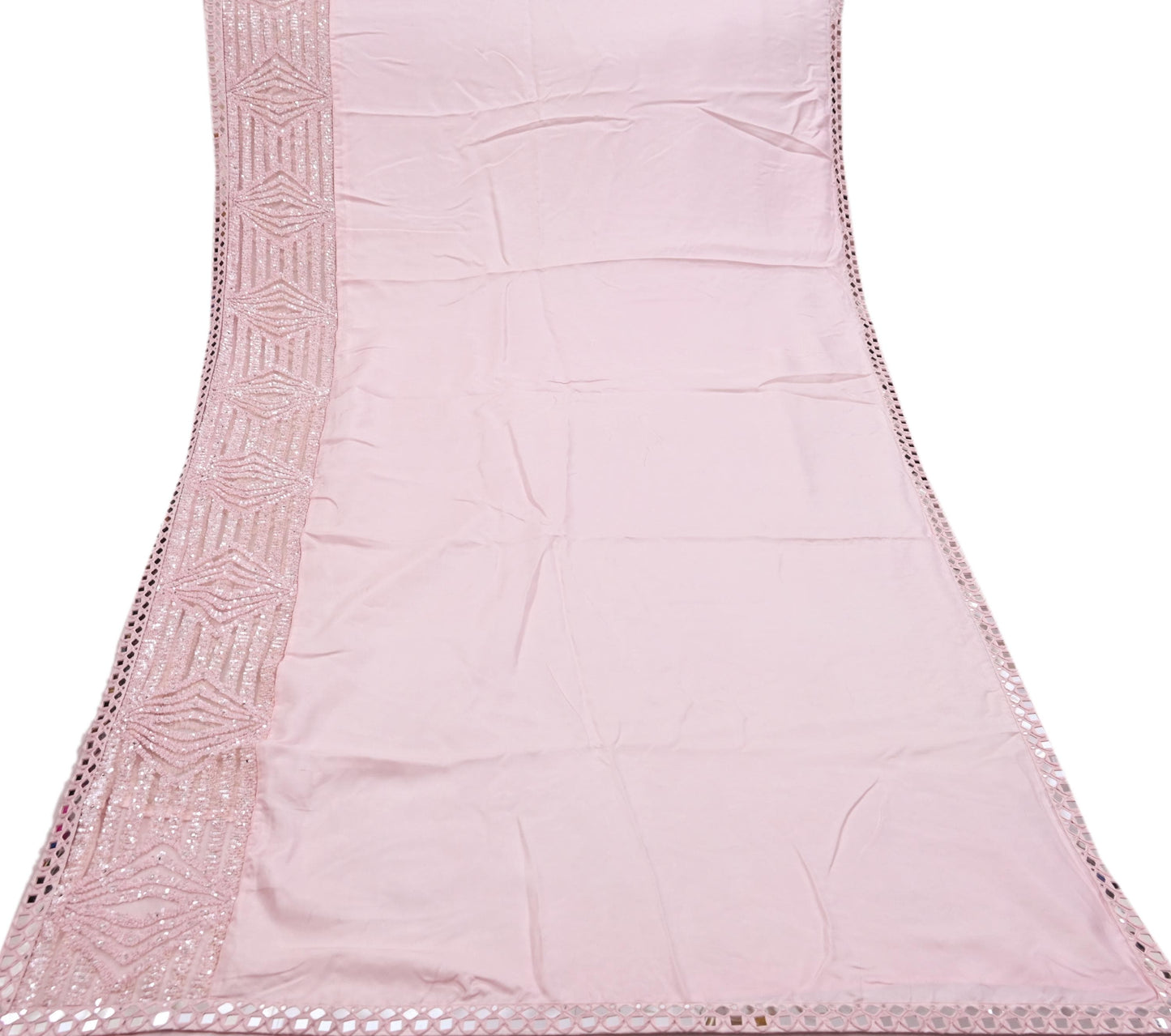 Rare Vintage Light Pink Pure Silk Saree Hand Beaded Abu Jani Designer Sari 5.5 Yards Bollywood Party Wear Ethnic
