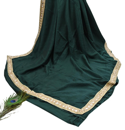 Rare Vintage Deep Green Mirror Pure Silk Saree Hand Embroidered Fabric 5.5 Yards Sari Bollywood Party Wear Ethnic Designer Saree