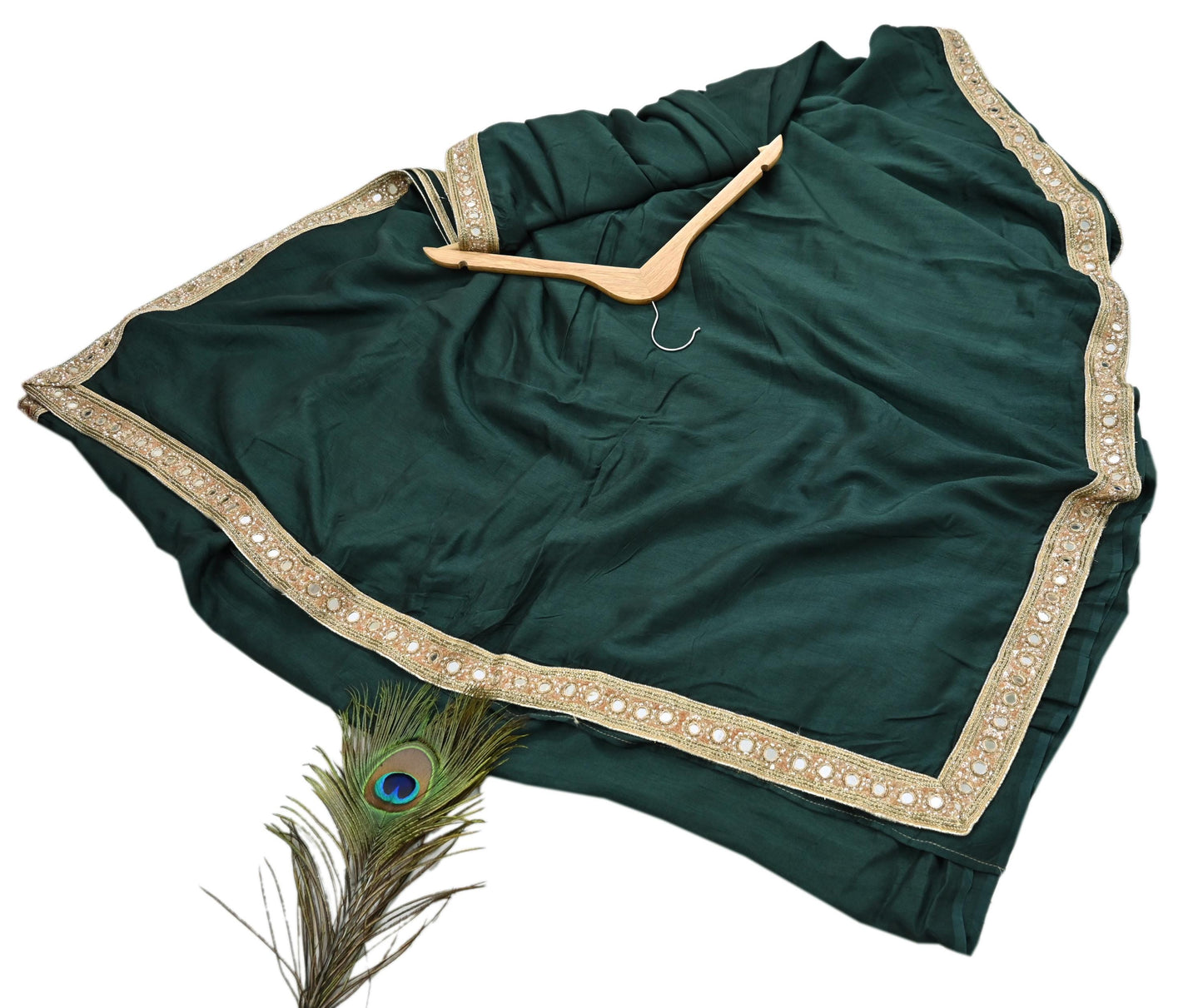 Rare Vintage Deep Green Mirror Pure Silk Saree Hand Embroidered Fabric 5.5 Yards Sari Bollywood Party Wear Ethnic Designer Saree