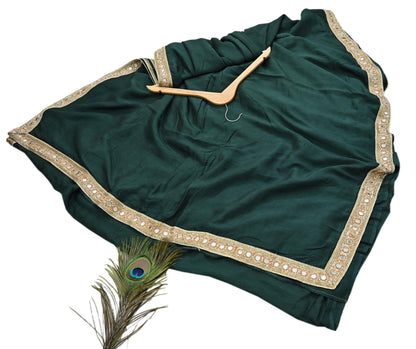 Rare Vintage Deep Green Mirror Pure Silk Saree Hand Embroidered Fabric 5.5 Yards Sari Bollywood Party Wear Ethnic Designer Saree