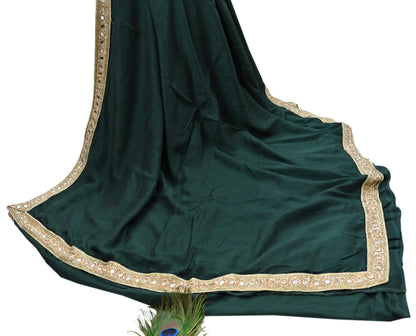 Rare Vintage Deep Green Mirror Pure Silk Saree Hand Embroidered Fabric 5.5 Yards Sari Bollywood Party Wear Ethnic Designer Saree