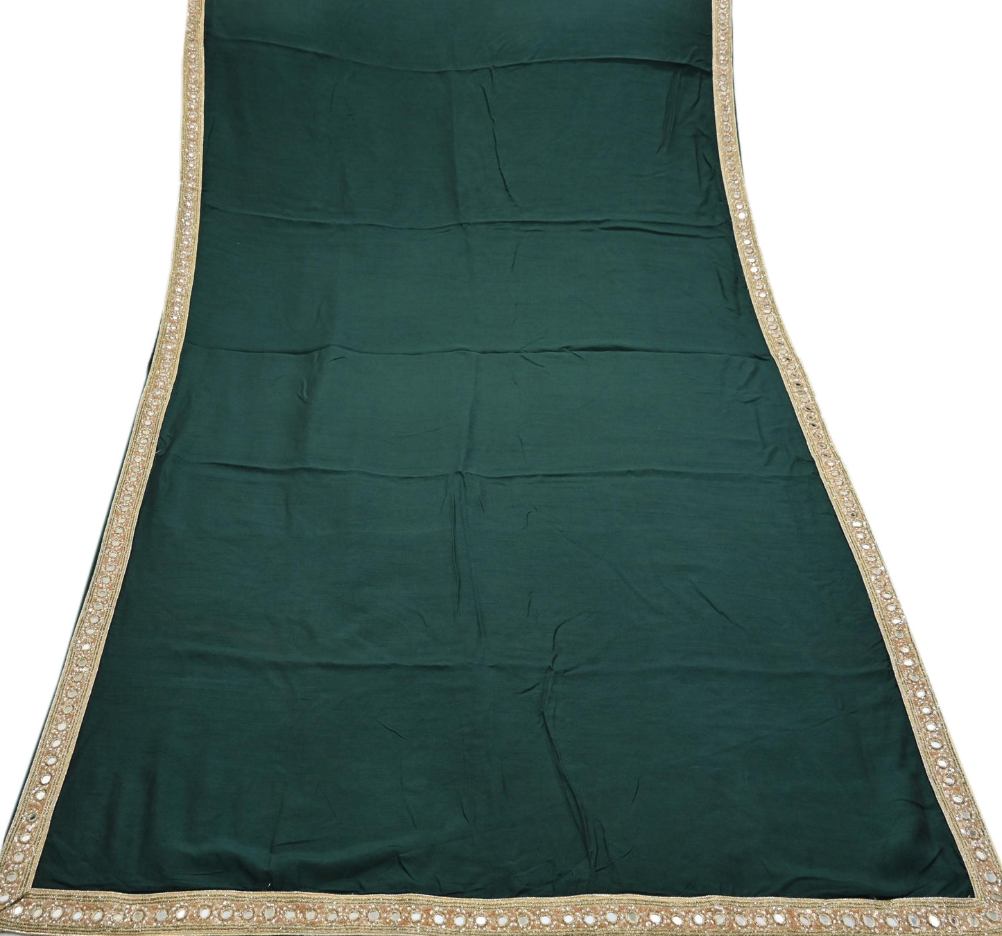 Rare Vintage Deep Green Mirror Pure Silk Saree Hand Embroidered Fabric 5.5 Yards Sari Bollywood Party Wear Ethnic Designer Saree
