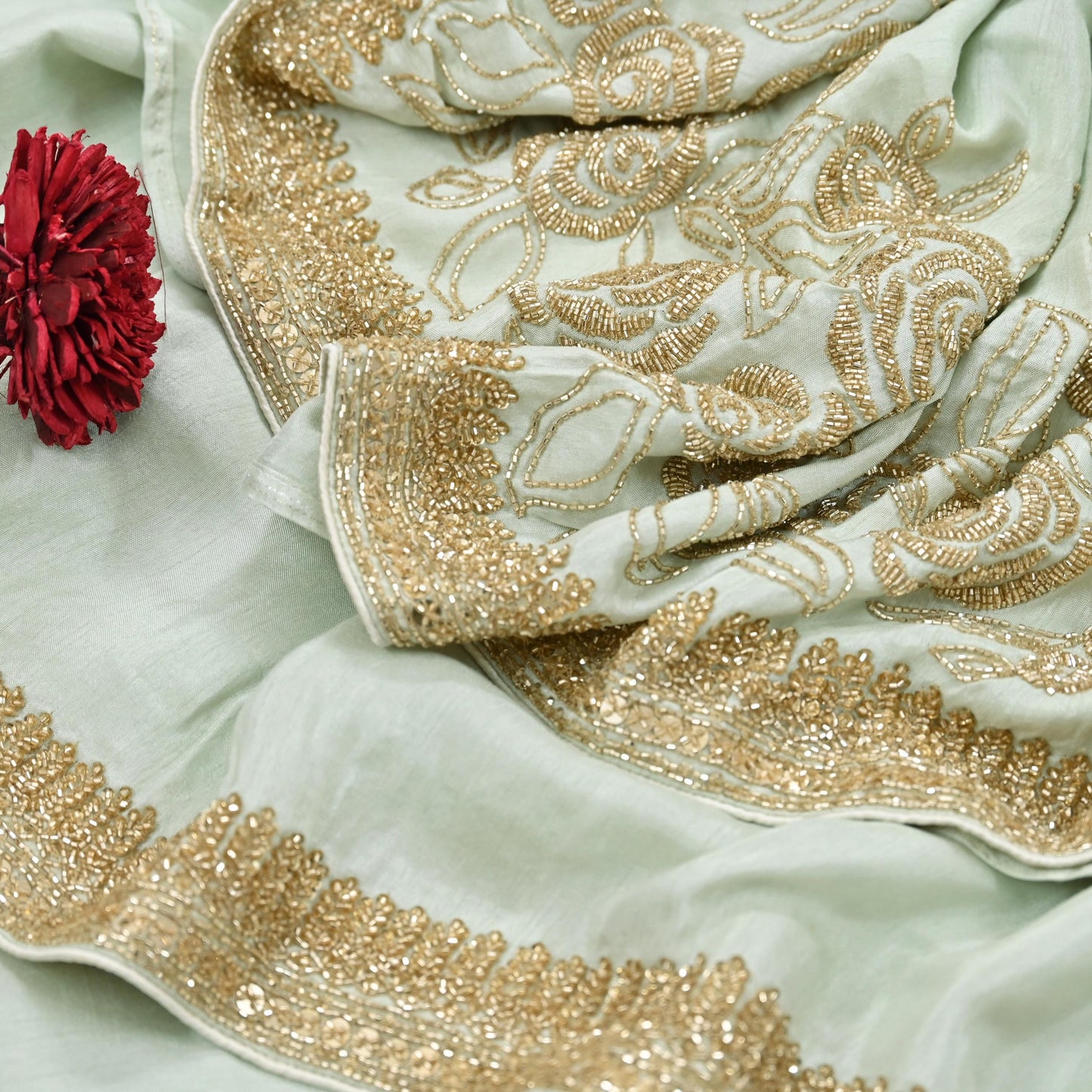 Rare Vintage Olive Green Blend Silk Saree Hand Embroidered Fabric 5.5 Yard Sari Bollywood Party Wear Ethnic Designer Saree