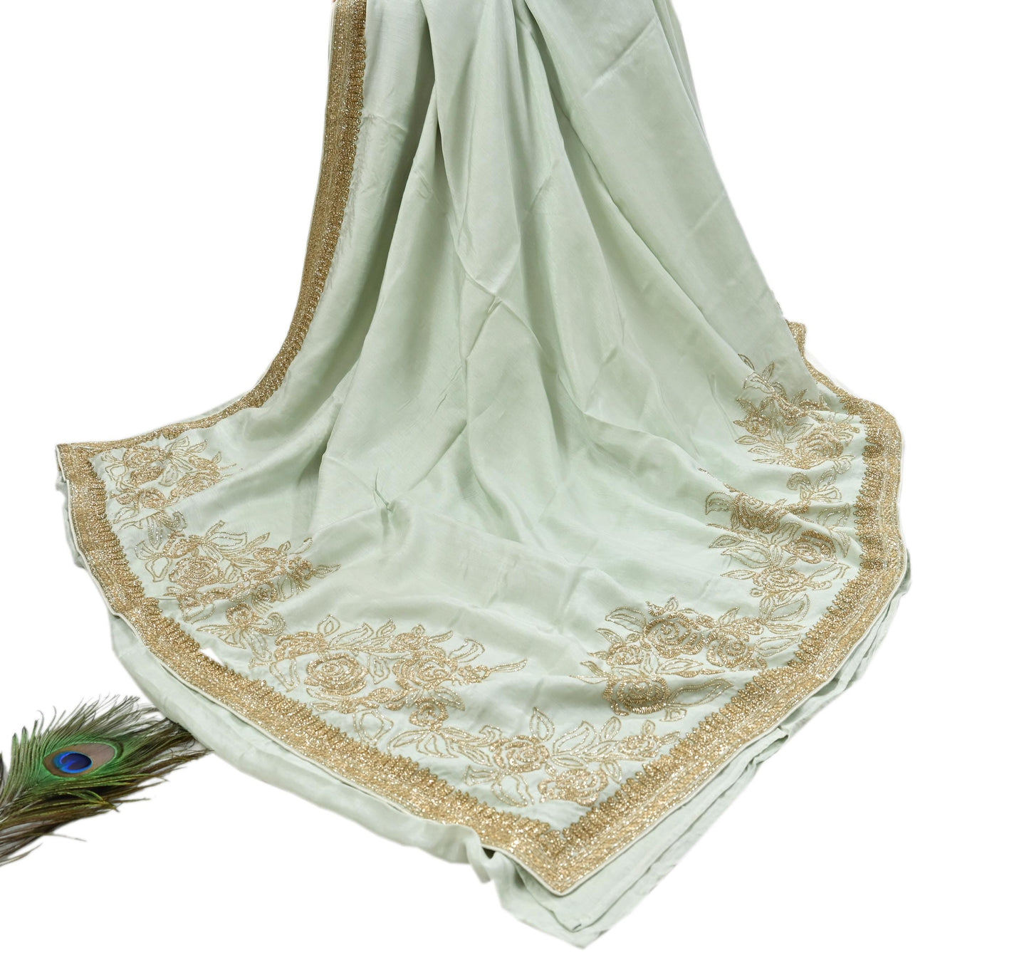 Rare Vintage Olive Green Blend Silk Saree Hand Embroidered Fabric 5.5 Yard Sari Bollywood Party Wear Ethnic Designer Saree