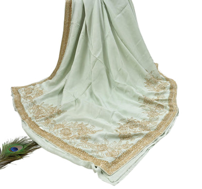 Rare Vintage Olive Green Blend Silk Saree Hand Embroidered Fabric 5.5 Yard Sari Bollywood Party Wear Ethnic Designer Saree