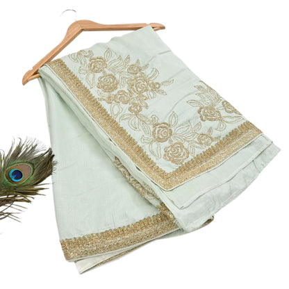 Rare Vintage Olive Green Blend Silk Saree Hand Embroidered Fabric 5.5 Yard Sari Bollywood Party Wear Ethnic Designer Saree