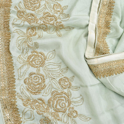 Rare Vintage Olive Green Blend Silk Saree Hand Embroidered Fabric 5.5 Yard Sari Bollywood Party Wear Ethnic Designer Saree