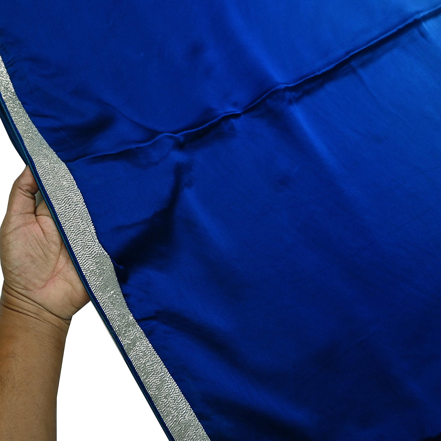 Rare Vintage Green & Blue Pure Satin Silk Saree Hand Embroidered Fabric 5.5 Yard Sari Bollywood Party Wear Designer Saree with blouse fabric