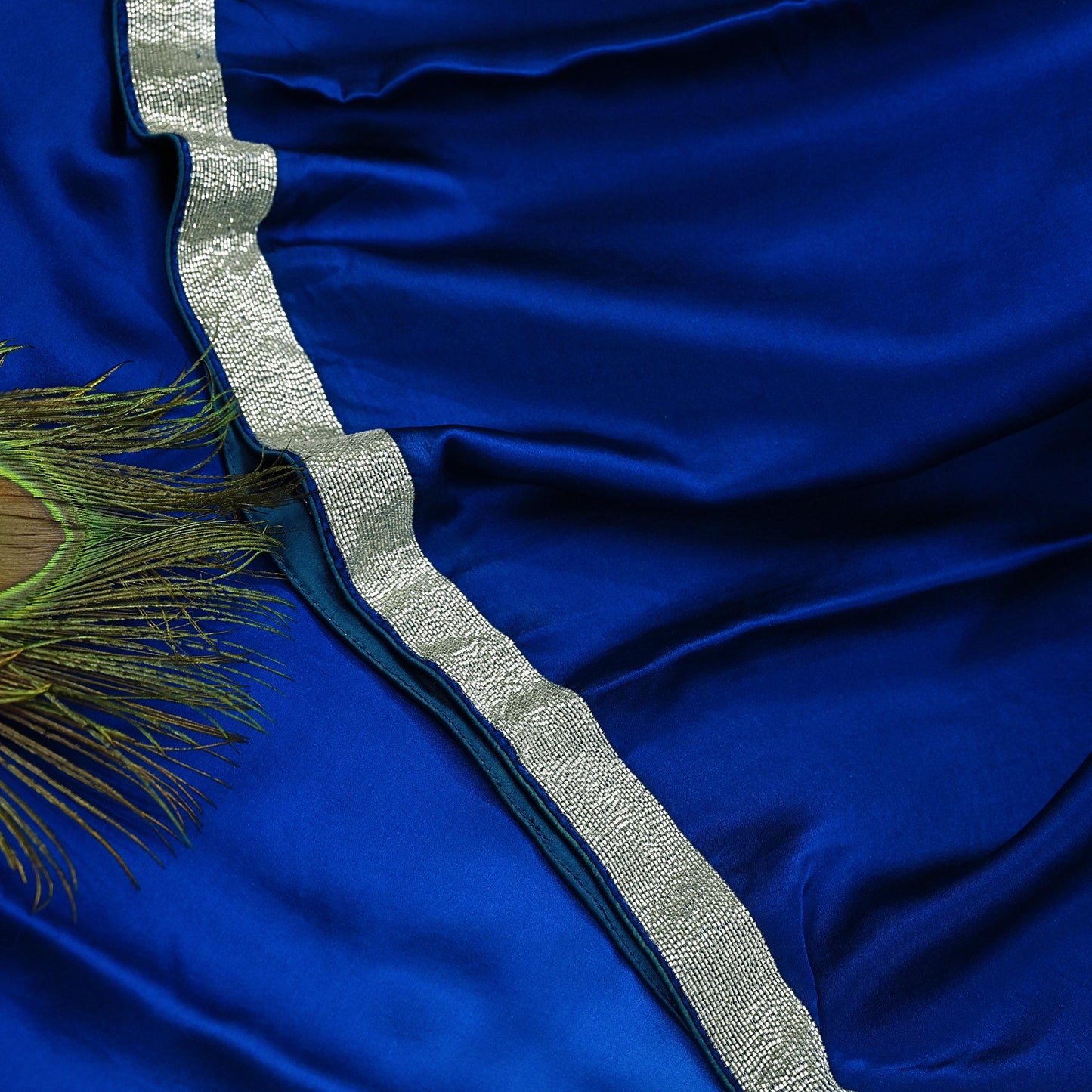 Rare Vintage Green & Blue Pure Satin Silk Saree Hand Embroidered Fabric 5.5 Yard Sari Bollywood Party Wear Designer Saree with blouse fabric