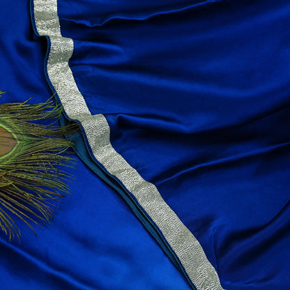 Rare Vintage Green & Blue Pure Satin Silk Saree Hand Embroidered Fabric 5.5 Yard Sari Bollywood Party Wear Designer Saree with blouse fabric