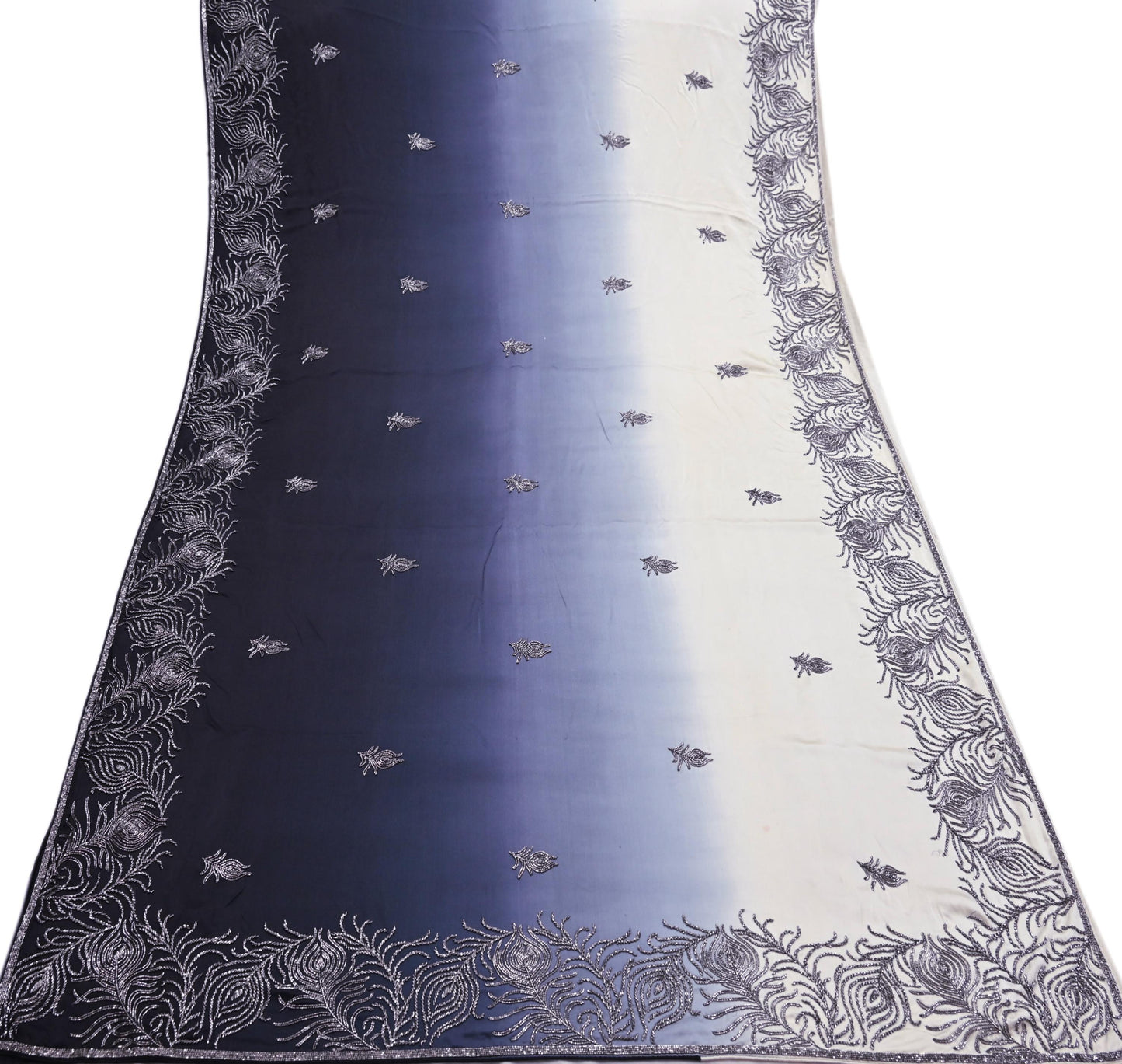 Rare Vintage Black & Ivory Pure Satin Silk Saree Hand Embroidered Fabric 5.5 Yards Sari Bollywood Party Wear Ethnic Designer Saree
