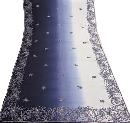 Rare Vintage Black & Ivory Pure Satin Silk Saree Hand Embroidered Fabric 5.5 Yards Sari Bollywood Party Wear Ethnic Designer Saree