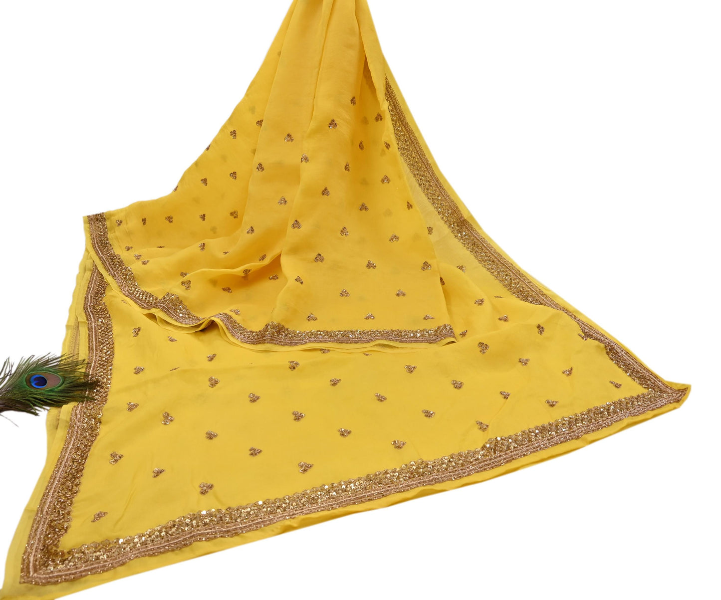Rare Vintage Yellow Pure Organza Silk Saree Zardozi Hand Embroidered Designer Sabyasachi Sari 5.5 Yard Bollywood Party Wear