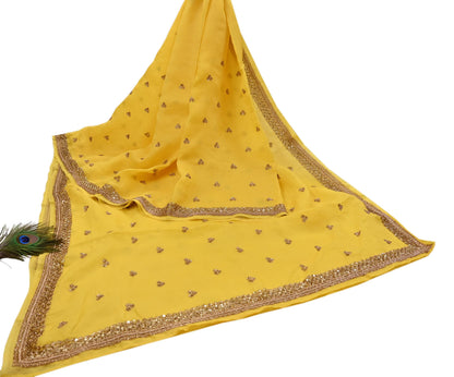 Rare Vintage Yellow Pure Organza Silk Saree Zardozi Hand Embroidered Designer Sabyasachi Sari 5.5 Yard Bollywood Party Wear