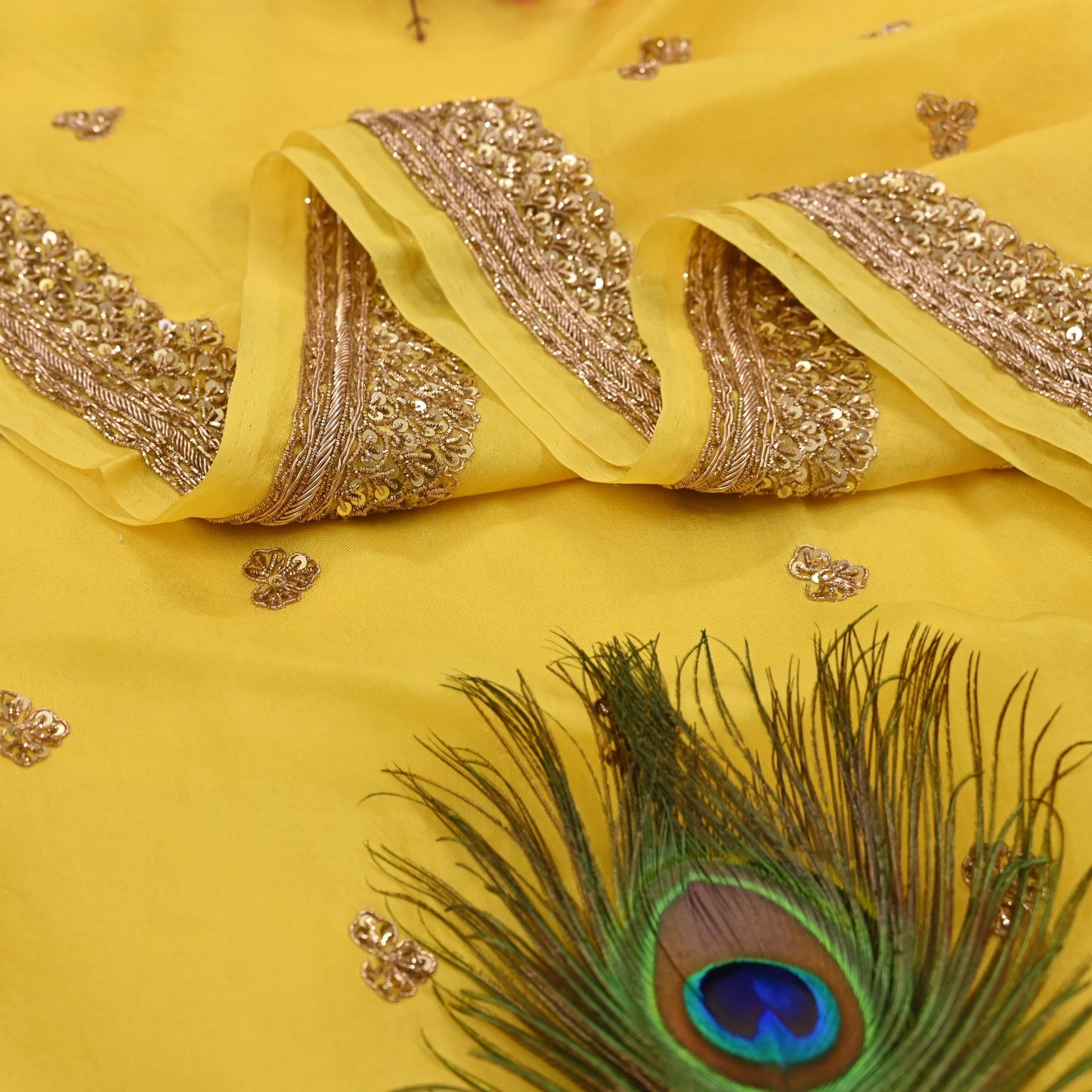 Rare Vintage Yellow Pure Organza Silk Saree Zardozi Hand Embroidered Designer Sabyasachi Sari 5.5 Yard Bollywood Party Wear