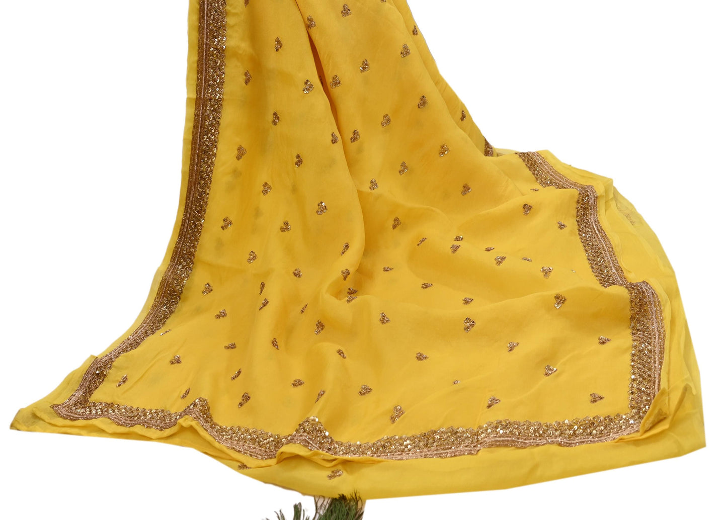 Rare Vintage Yellow Pure Organza Silk Saree Zardozi Hand Embroidered Designer Sabyasachi Sari 5.5 Yard Bollywood Party Wear