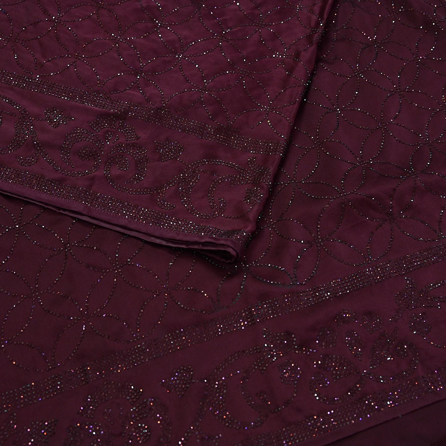 Rare Vintage Wine Pure Satin Silk Saree Hand Embroidered Fabric 5.5 Yards Sari Bollywood Party Wear Ethnic Designer Saree