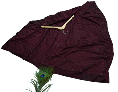 Rare Vintage Wine Pure Satin Silk Saree Hand Embroidered Fabric 5.5 Yards Sari Bollywood Party Wear Ethnic Designer Saree