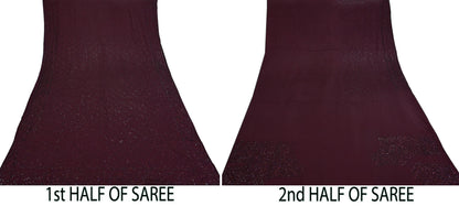 Rare Vintage Wine Pure Satin Silk Saree Hand Embroidered Fabric 5.5 Yards Sari Bollywood Party Wear Ethnic Designer Saree