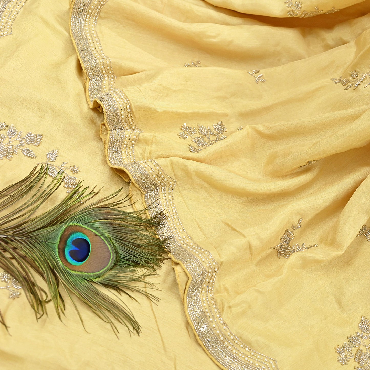 Rare Vintage Yellow Blend Silk Saree Hand Embroidered Fabric 5.5 Yard Sari Bollywood Party Wear Ethnic Designer Saree