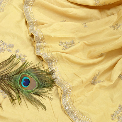 Rare Vintage Yellow Blend Silk Saree Hand Embroidered Fabric 5.5 Yard Sari Bollywood Party Wear Ethnic Designer Saree